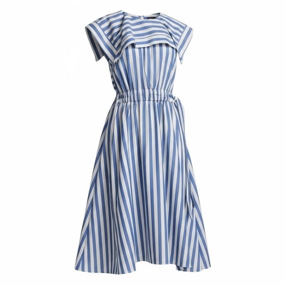 3.1 Phillip Lim Midi Dress Draped Handkerchief Collar Gathered Waist Size 0